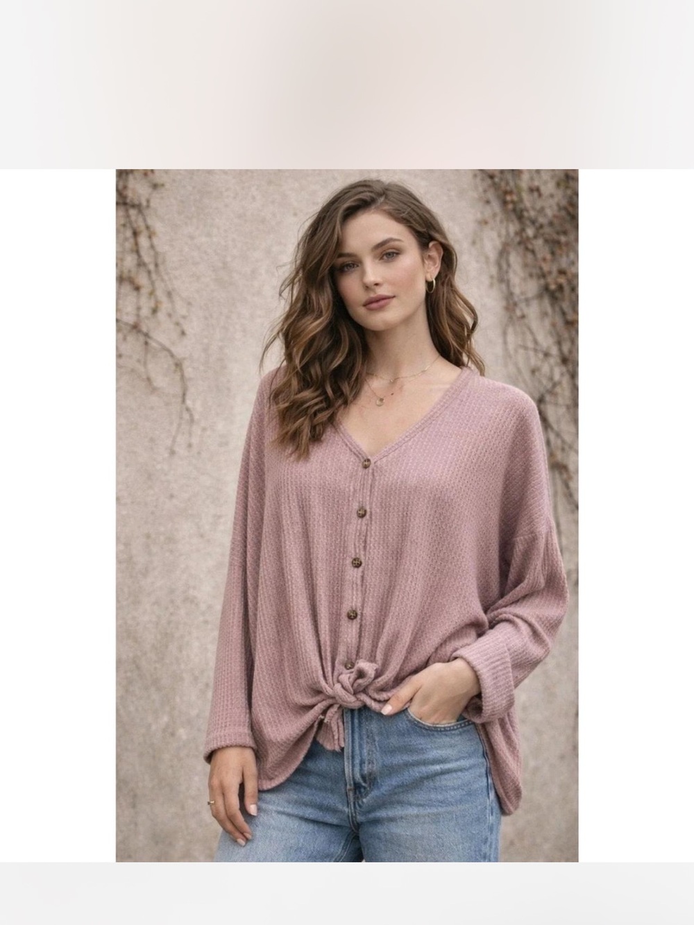 Urban Outfitters Out From Under JoJo Waffle Knit Top in Mauve